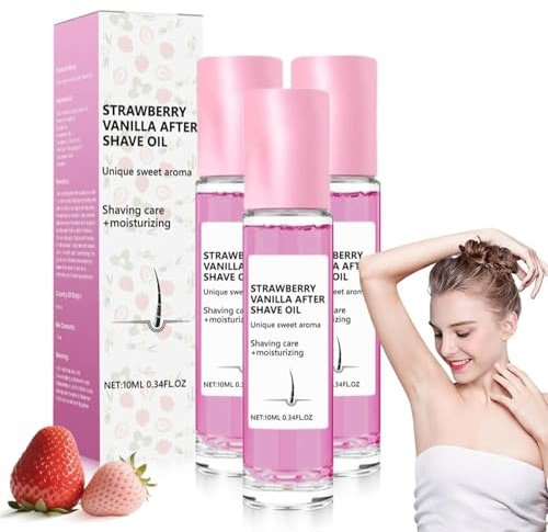 Erdbeer-Vanille After Shave Öl Frauen für glatte Haut, Roll-on After Shave Rasieröl Damen, Verhindert eingewachsene Haare & Trockenheit,Sanftes Rasieröl Feuchtigkeitscreme fur Intimpflege Damen (3)