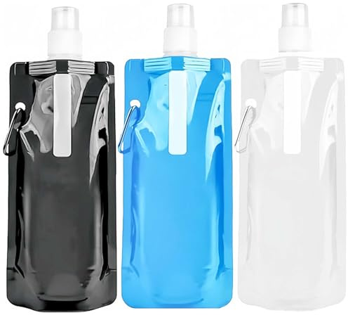 Ezranova 3 Stück Trinkflasche Faltbar,Wiederverwendbare Faltbare Wasserflasche,für Outdoor-Sport,Radfahren,Wandern(500ML) (Schwarz, Weiß, Himmelblau)