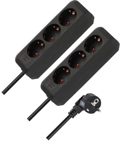 Brennenstuhl Eco-Line Steckdosenleiste 3-Fach (Mehrfachsteckdose mit erhöhtem Berührungsschutz und 1,5m Kabel) schwarz (Single, 1,5m (Packung mit 2))