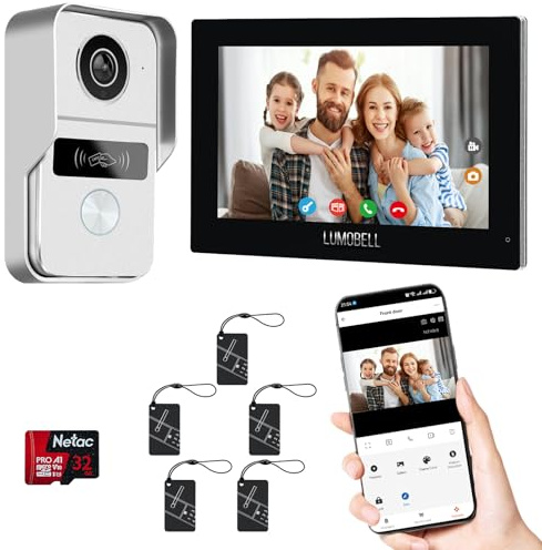 LUMOBELL 2-Draht-Video-Gegensprechanlage mit 7-Zoll-Touchscreen, Timbre con cámara & 140° Weitwinkel, Videoaufnahme, Tuya App Fernbedienung, Wiedergabe, Bewegungserkennung, für Villa Apartment House
