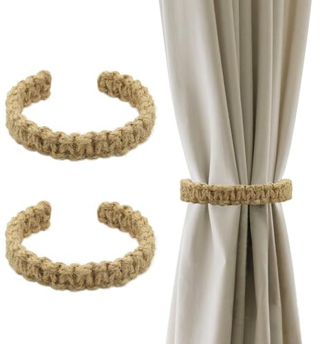 Lot de 2 embrasses de rideaux tressées réglables en corde de jute naturelle pour chambre à coucher, ferme, décorations de mariage (marron)