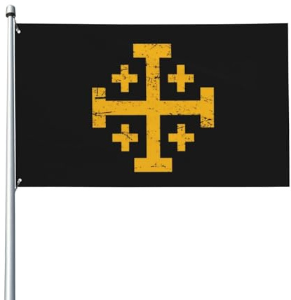Außenbanner 90X150cm, Kreuzritterkreuz von Jerusalem Dekorative Haus Hof Flagge Wetterfeste Garten Flagge für Hof Feiertage Haus