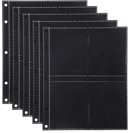 100pcs Photo Albums Sleeve with 4 Pockets, Double-Sided Pocket Trading Card Sheets Pages Card Storage Binder Sleeves Protector for Postcard Photograph Picture Storage Display (Black)