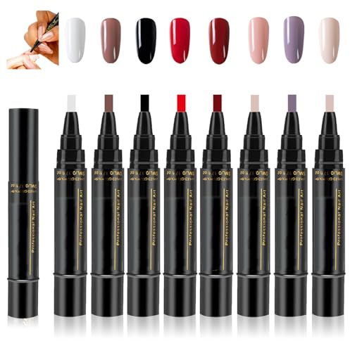 8PCS Nail Polish Pens UK One Step Upgraded 3-in-1 Gel Nail Polish Pen Set for DIY & Salon Manicure for Girls Home Manicure 8 Colors