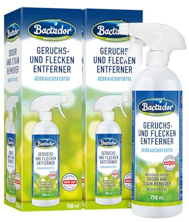 Bactador Enzymreiniger 2 x 750ml - Geruchsentferner & Fleckenentferner Spray - Mikrobiologischer Geruchsneutralisierer - Hundeurin/Katzenurin Entferner - Porentiefe Reinigung in Haushalt