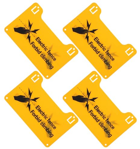 Veemoon Panneaux D’avertissement pour Clôture Électrique Haute Tension 20 X 12,8 Cm en Plastique Jaune – Lot de 4 Panneaux de Sécurité pour Ferme Trous Pré-percés – Signalisation Danger