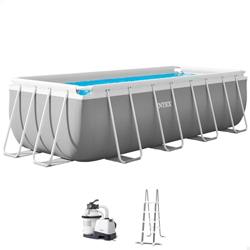 Intex Piscine Amovible rectangulaire 400 x 200 x 122 cm, Cadre Prism, avec épurateur de Sable Inclus, échelle de sécurité, matériau tricouche, avec Joints en T, Montage Facile (55288)