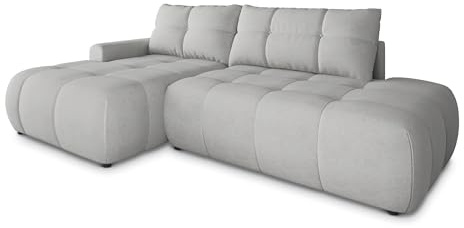 Masseno Ecksofa FLUMA CL L-S mit Schlaffunktion L-Form, Modern Sofa mit Bettkasten, Wohnzimmersofa, Couch, Soffa, Bettsofa, Couchgarnitur - Hellgrau, Castel 80