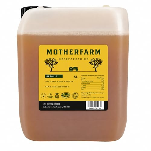 Mother Farm Organic Apple Cider Vinegar with Live Mother | 5L Jerry Can | Raw, Unpasteurised & Naturally Fermented ACV | Probiotic Gut Health Support | Organic Apple Vinegar Made in the UK