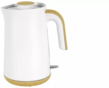 Cookworks WK8535AEH Scandi Style Electric Kettle, 1.7L Rapid Boil Cordless Tea Kettle with Wood Effect Handle, Boil Dry Protection & Removable Limescale Filter, 3000W, White