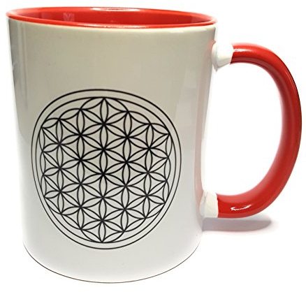 Dreamlife Blume des Lebens Kaffee-/Teetasse in Rot mit Geschenkskarte, aus Keramik, 330ml Fassungsvermögen