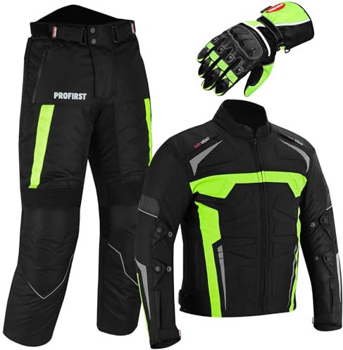 Motorbike Suit - Motorcycle Gloves Armoured 2 Piece Suit Motorbike Waterproof Suits Jacket with Trouser CE Armor For All Weather Mens (Green, XS 34 Chest/28 Wasit - 32T)