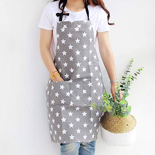 JameStyle26 Stern Schürze aus Baumwolle & Leinen Star Damen Küchenschürze Latzschürze Kochschürze mit Tasche Kochen Backen (Grau)