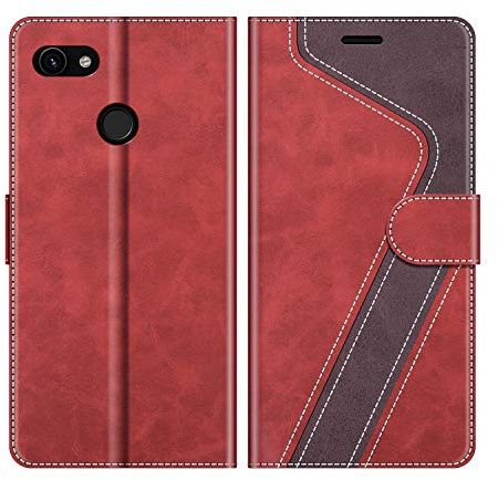 MOBESV Phone Cover For Google Pixel 3A XL, Flip Wallet Case for Google Pixel 3A XL Phone Case, Red/Dark Purple