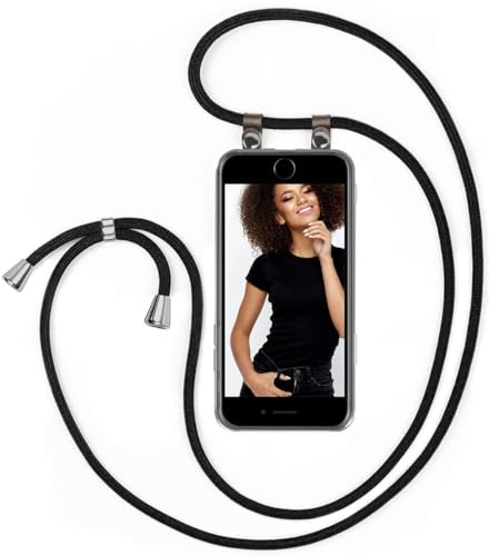 moex Mobile Phone Chain, Compatible with Apple iPhone 7 / iPhone 8 Case with Strap Adjustable Length, Silicone Case, Transparent with Chain in Black, Removable