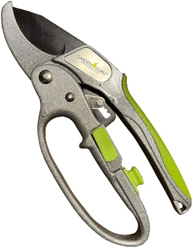 Tijeras de podar con trinquete para jardín – Cortadoras profesionales con agarre ergonómico y cepillo – hace cortes difíciles fáciles