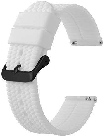 BISONSTRAP Bracelet de Montre en Silicone avec Dégagement Rapide, 20mm Bande de Remplacement, Blanc/Boucle Noire