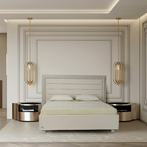 ES Design 08 Polsterbett Diana, hochwertiges Bett mit 5 Jahren Garantie, Lattenrost und Stauraum, Bettstabiler Holzrahmen mit weicher Samt bezogen (Beige, 160 x 200 cm)
