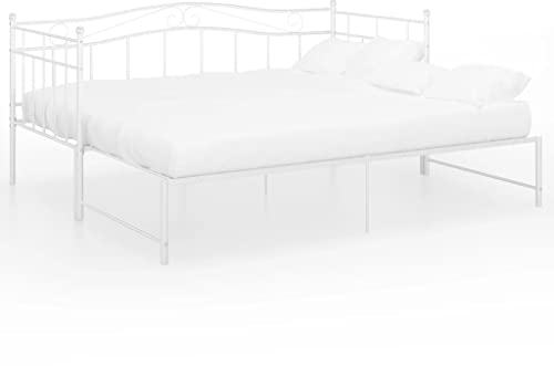 vidaXL Ausziehsofa Bettgestell Ausziehbett Sofabett Tagesbett Schlafsofa Gästebett Bett Metallbett Bettsofa Sofa Couch Weiß Metall 90x200cm