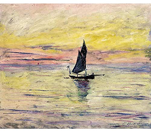 ZHXXFD Peinture Numero Adultes Enfants avec Cadre - numéro d'art - Le Voilier, Effet du Soir Claude Monet - Bricolage Peinture par Numero Paysage Loisirs Créatifs Paint by Numbers Kits(A47)