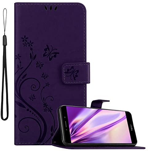 cadorabo Coque Compatible avec Honor 6X / Huawei Mate 9 Lite / GR5 2017 en Lilas FONCÉ Floral - Housse Protection en Design de Fleur avec Fermoire Magnétique, Stand Horizontal et 3 Fentes Cartes