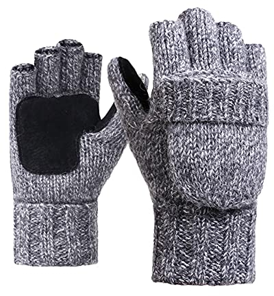 Rehomy Fingerlose Handschuhe für den Winter, Wolle, Wärmedämmung, wandelbare Fäustlinge, Überzug für Damen und Herren (Hellgrau)