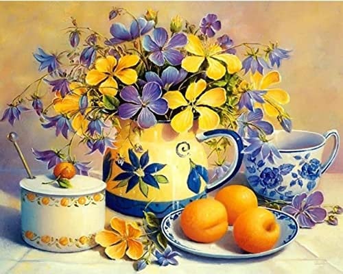 5D Diamond Painting Kit, Plate Fruit Flower, for Adult Beginner Round Full Drill Art and Craft Diamond Painting by Number kit for Home Wall Decoration Birthday Present 12×16Inch