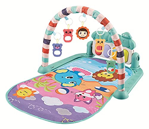 ISAKEN Baby Spielmatte mit Musik und Licht, Baby Spieldecke mit Fitness Krabbeldecke, Kick und Play Piano Gym Mat mit abnehmbaren Klavier Spielsachen für Neugeborene 0-12 Monate