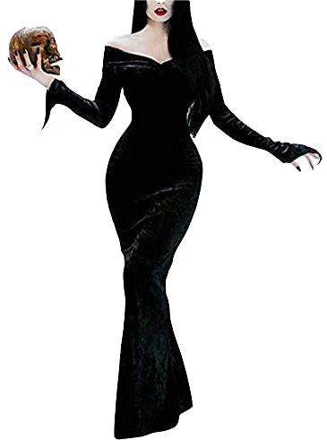 LVCBL Empire Waist Women's V Neck Vampire Long Sleeve Maxi Wednesday Addams Evening Gowns XS Black