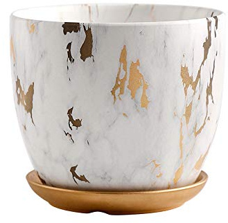 Ecoodisk Plante en céramique marbre doré Pots en céramique pour Plantes intérieures Planter Fleur en céramique Pots de Fleurs en céramique du Bureau à la Maison décoration de marbre Pots