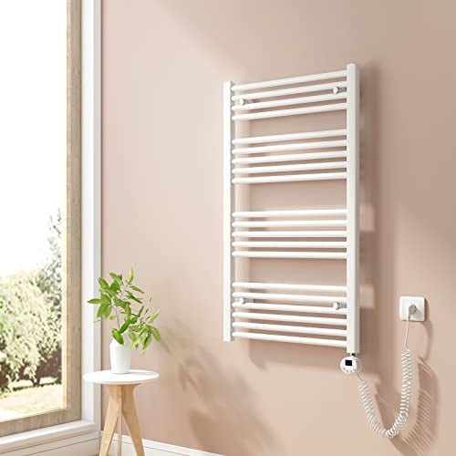 Heilmetz Badheizkörper Elektrisch 100x60cm Handtuchwärmer mit Digitalem Thermostat mit Timer-Funktion Gerade Handtuchtrockner Weiß 500W