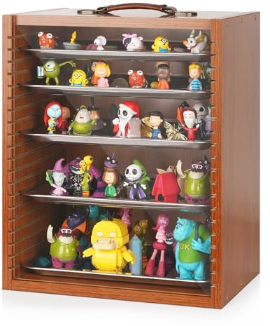 Miniature Carrying Case, Wooden Display Case for Action Figures, Brown
