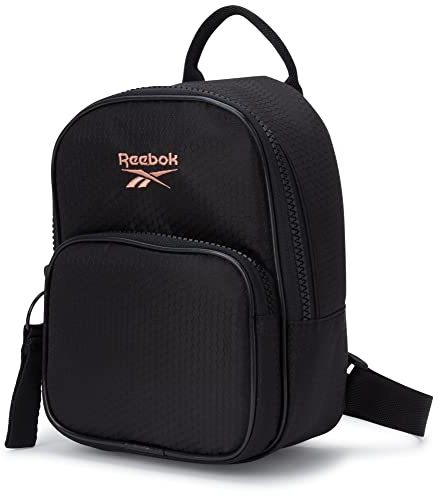 Reebok Damen Rucksack - Leichter Mini Essential Rucksack - Kleine Casual Reisetasche für Frauen, Schwarz mit rotgoldenem Logo, Einheitsgröße, Rbk Mini Rucksäcke