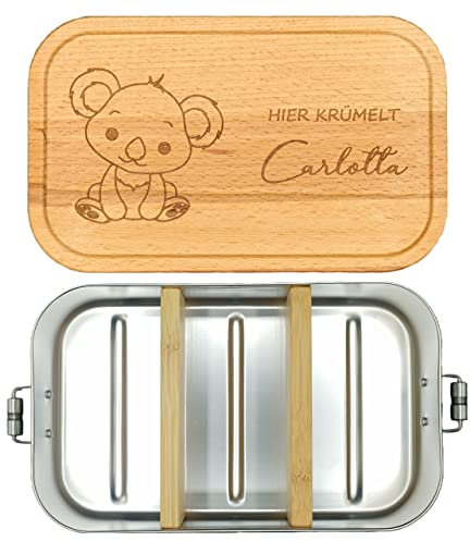 Thiger Brotdose für Kinder mit Fächern und Koala Motiv - Personalisierte Mädchen & Junge Lunchbox - Brotdose mit Namen für die Schule - Jausenbox (700 ml + 2 Trennwände)