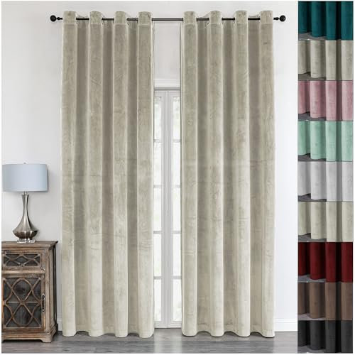Cleanlevel EST 2016 2 Stück Samtvorhang mit Ösen 140cm x 245cm Samt Vorhang Blickdicht Thermo Gardine Schal Wärmeisolierend Wohnzimmer Vorhänge (2, Beige)