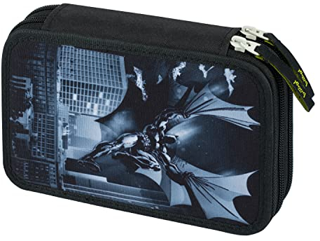 Baagl 2 Fach Federmäppchen für Jungen, Schulmäppchen für Schreibwaren, Schulsachen Federtasche, Jungen Federmappe, Mäppchen für Schule (Batman Dark City)