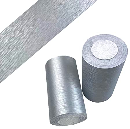 LUO YIYI Gebürstete Metall-Optik, abziehen und aufkleben, PVC, selbstklebende Tapete, Bordüre, Zierleisten, Aufkleber, Haarlinie, 10 cm x 10 cm (Silber)