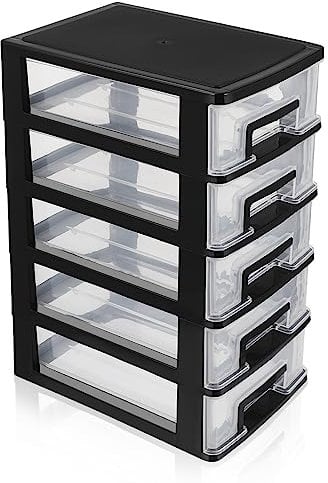 Cabilock Clear Desktop Storage Unit with 5 Drawers Plastic Drawers Organizer, Small Desktop Storage Drawers Desktop Drawer Units for Stationery and Cosmetics, 8.29X5.97X12.34in