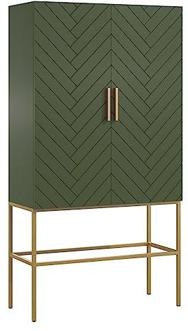 HOMELIV. Riga Barschrank, 90x40x170 cm, in Grün, stilvolle Hausbar im Retro-Stil