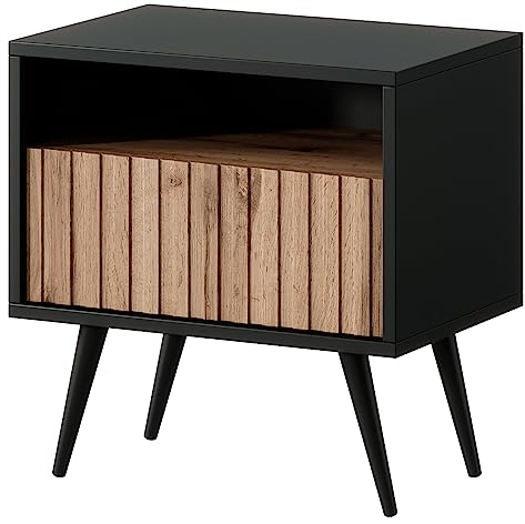 Selsey Nachttisch Beistellschrank Beistelltisch Nachtschrank Mit Schublade Und Fach Wotaneiche Schwarze Beine Bello
