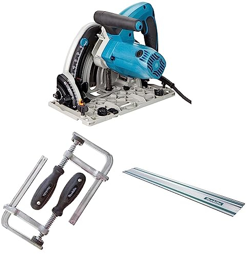 Makita Tauchsäge im Makpac, SP6000J & 194385-5 Schraubzwinge 1 Paar (2 Stück), Silber, 5 x 160 mm & 194368-5 Führungsschiene 1400mm