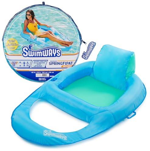 SwimWays Spring Float Chaise Longue de Piscine inclinable de qualité supérieure pour Piscine, Flotteur de Piscine Gonflable pour Adultes avec gonflage Rapide pour Enfants de 15 Ans et Plus, Bleu Ciel