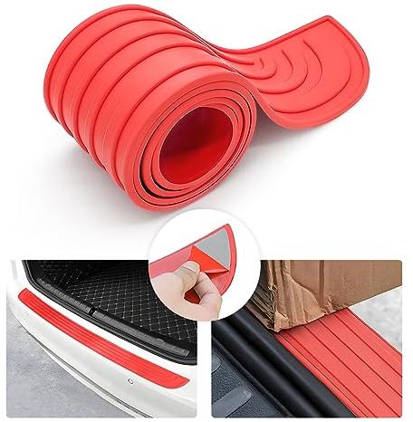 CGEAMDY Stoßstangenschutz aus Gummi, Schwellerschutz für den Kofferraum, Kratzfest und Abriebfest, Selbstklebender Heckstoßstangenschutz für Autos, SUVs (Rot/90x7CM)
