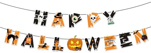 GoldRock Happy Halloween Girlande Deko, Halloween Deko Kinder Basteln, Halloween Dekorationen Banner, Halloween Party Deko,Halloween Decor Garten,Happy Halloween Banner für Halloweenparty, Kinderparty