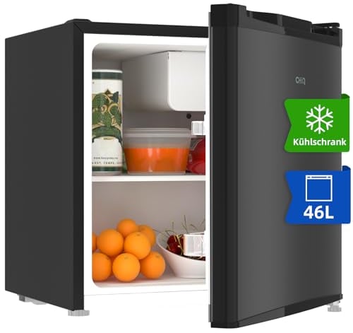 CHIQ Minibar capacidad 46L, Compresor incorporada, Botellero y Compartimiento Congelador, Control de Temperatura regulable, Bajo Nivel de ruido, Puerta Reversible, Color Negro