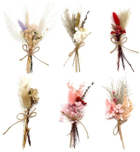 DOWNDRIFT Trockenblumen Klein,6 Bündel Getrocknete Blumen,Trockenblumen Zum Basteln, Trockenblumenstrauß Klein,Mini Trockenblumen für Bilderrahmen DIY Heim-Party Und Hochzeitsdekoration