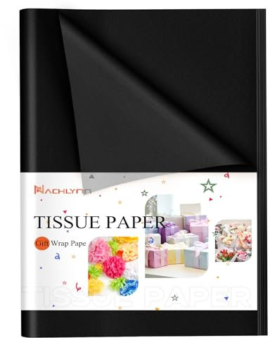 NACHLYNN 100 Blatt Schwarz Tissue Paper Bulk 14 x 20 Zoll Geschenkpapier Kunst Seidenpapier Basteln für Abschlusssaison Geburtstag DIY Festival Feiertage Basteln Geschenke Dekor