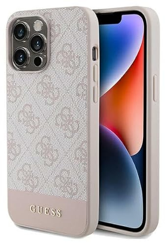 Guess GUHCP14LG4GLPI Case for iPhone 14 Pro 6.1 Inch Pink Hard Case 4G Stripe Collection