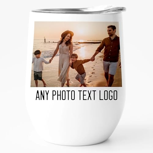 EKAM Personalised Wine Mug Any Photo Image Text Logo Cup - 12oz Travel Mug Wine Tumbler with Lid Insulated Stainless Steel Wine Glass Double Wall - Gift for Valentine’s Day, Birthday, Christmas Day