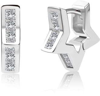 Silber 925 Ohrringe Damen, Kleine Klobige Stern Creolen Hypoallergen CZ Dicke Ohrringe Kleine Huggie Ohrring Statement Stern Creolen Mädchen
